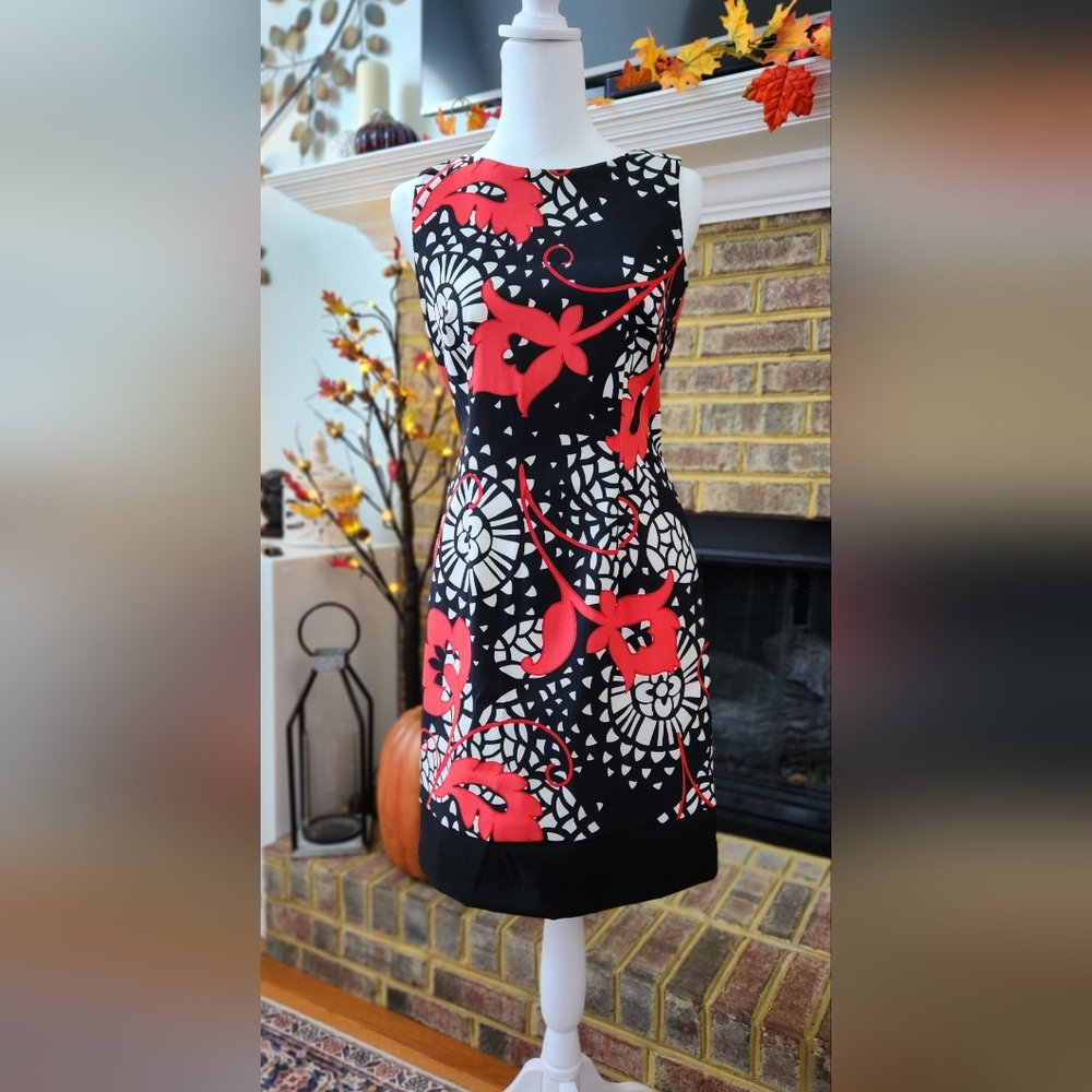 Elegant Black and Red Floral Dress